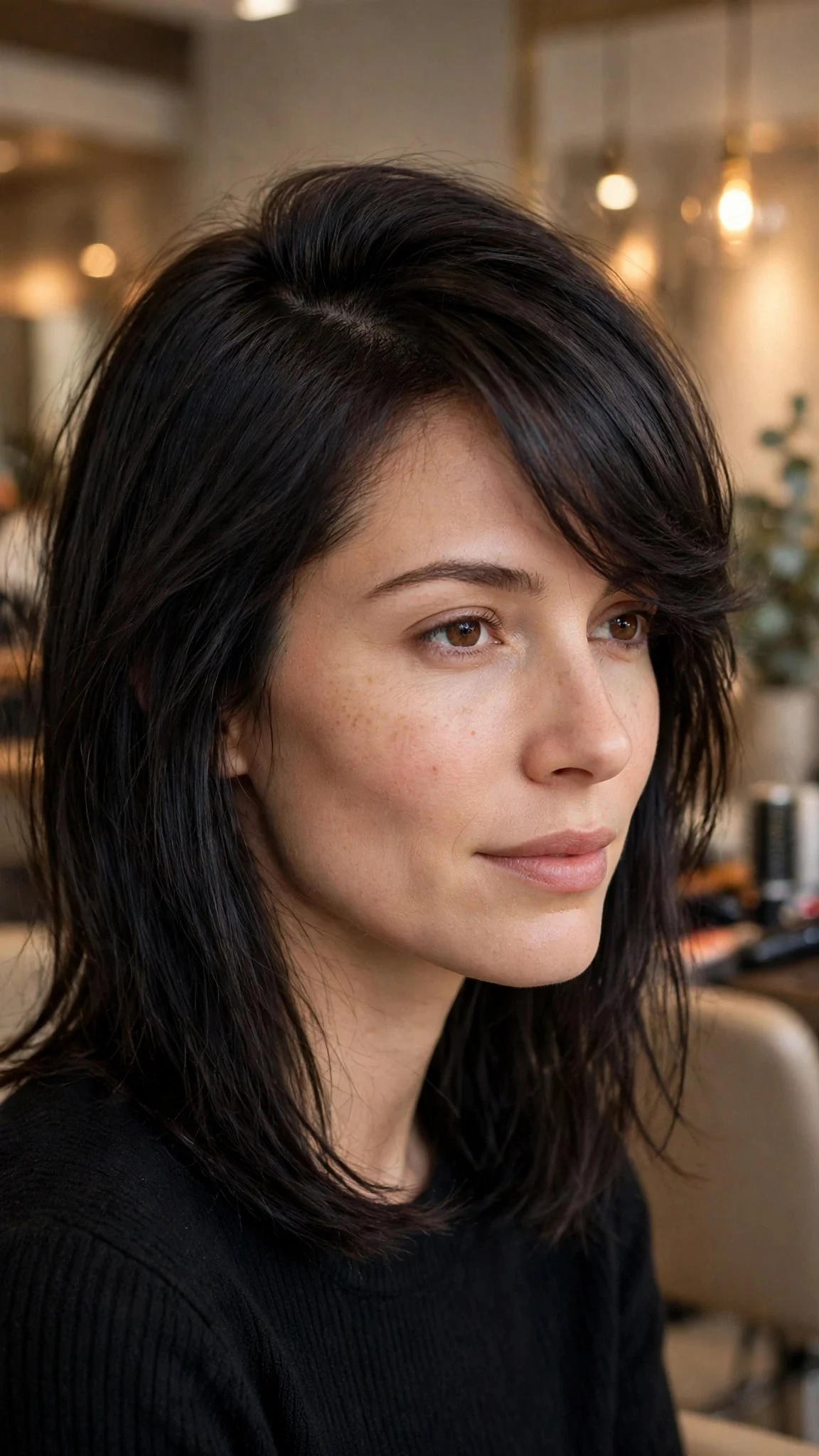 Deep Side Part with Sweeping Bangs