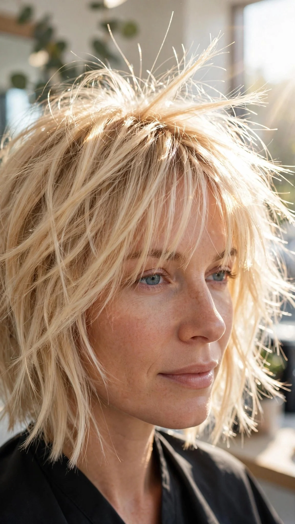 Sunlit Blonde Chop with Wisped Fringe