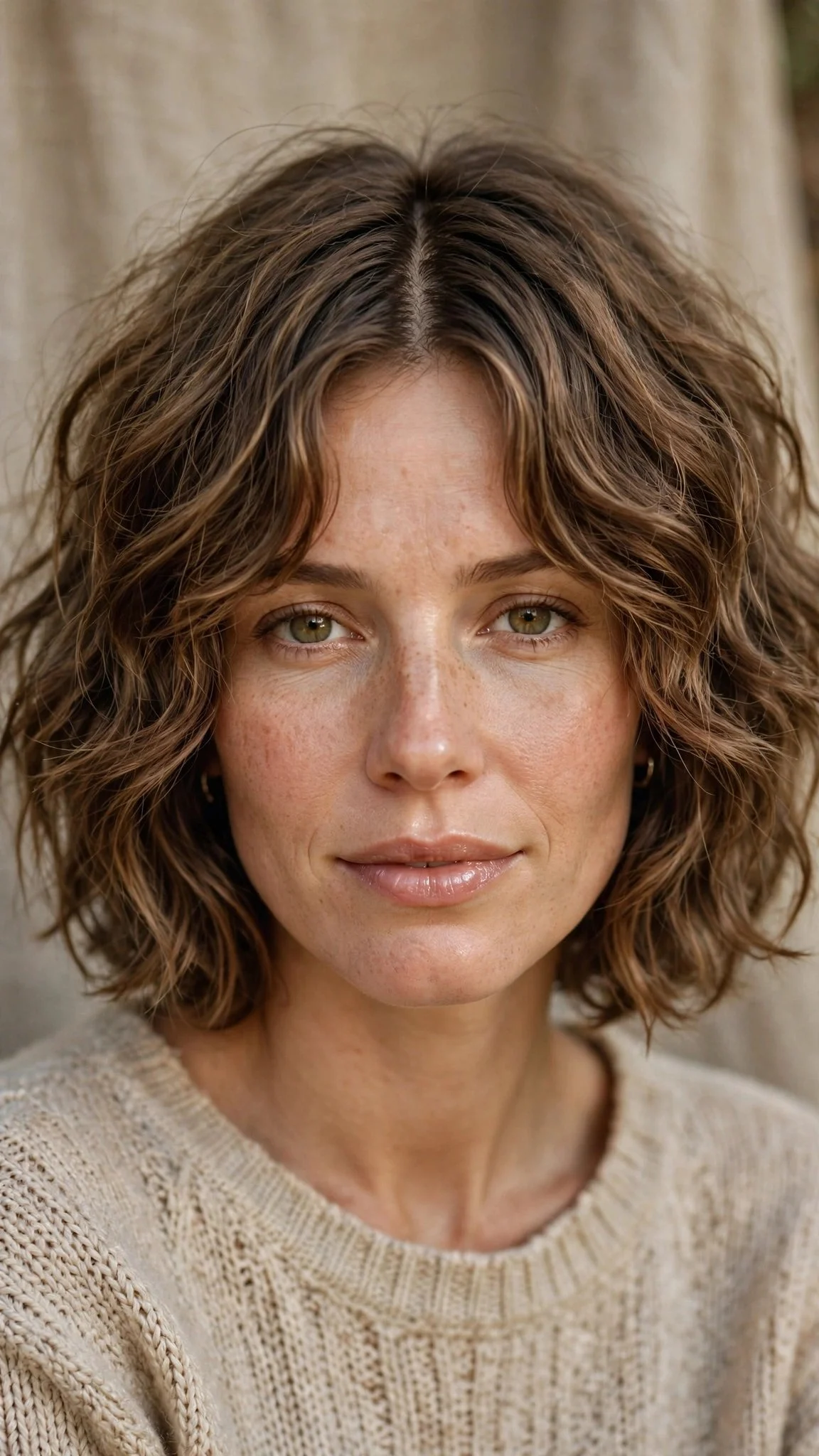 Center-Parted Wavy Shaggy Bob