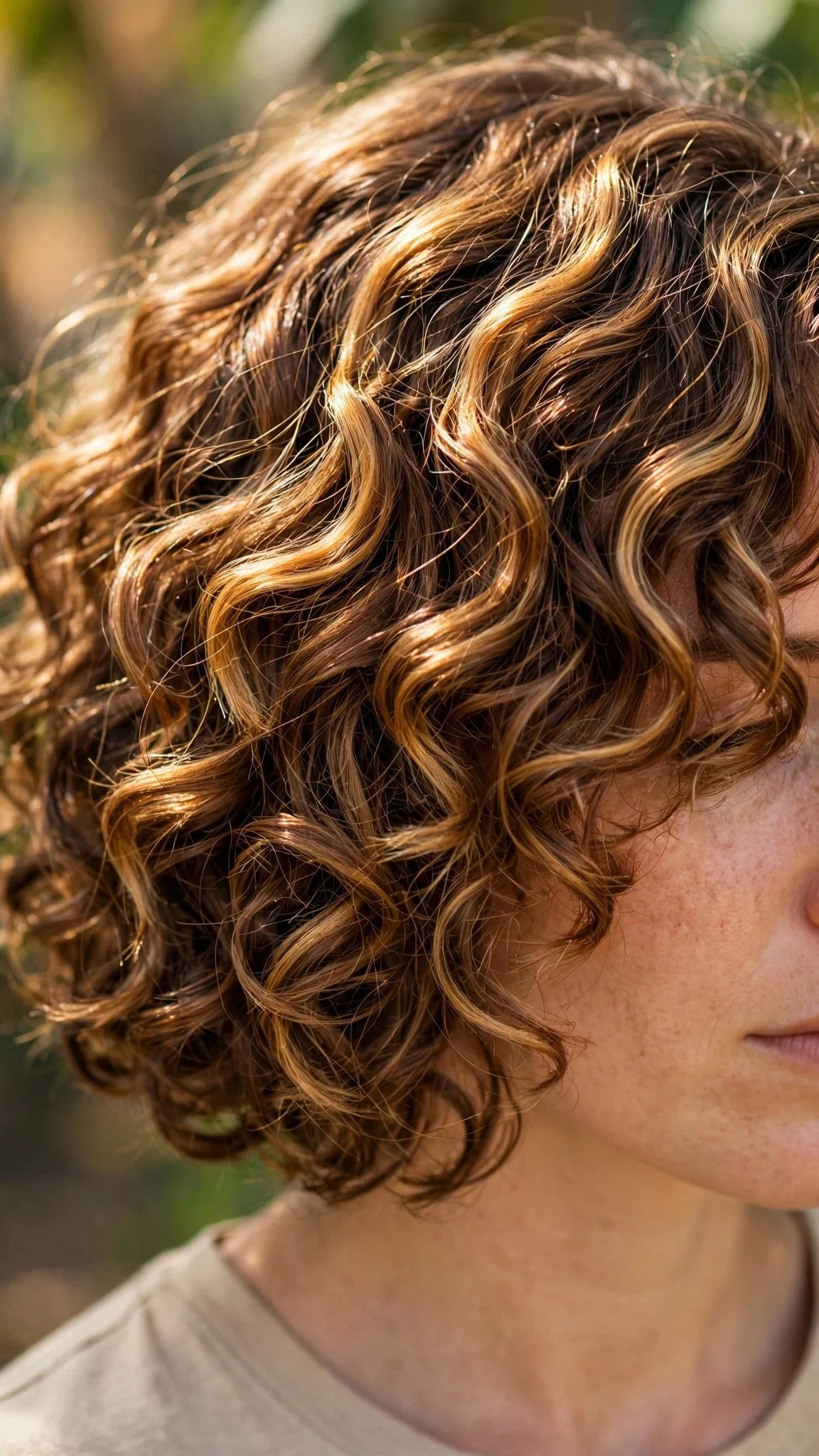 Curly Bob With Golden Highlights