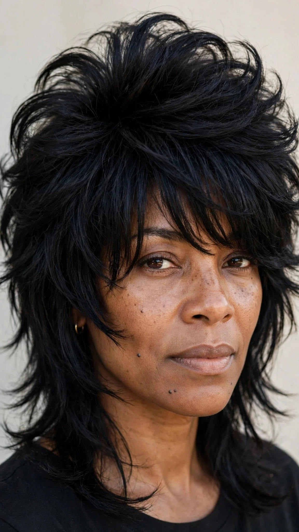 Wolf Cut with Long Bangs and Heavy Crown Layers