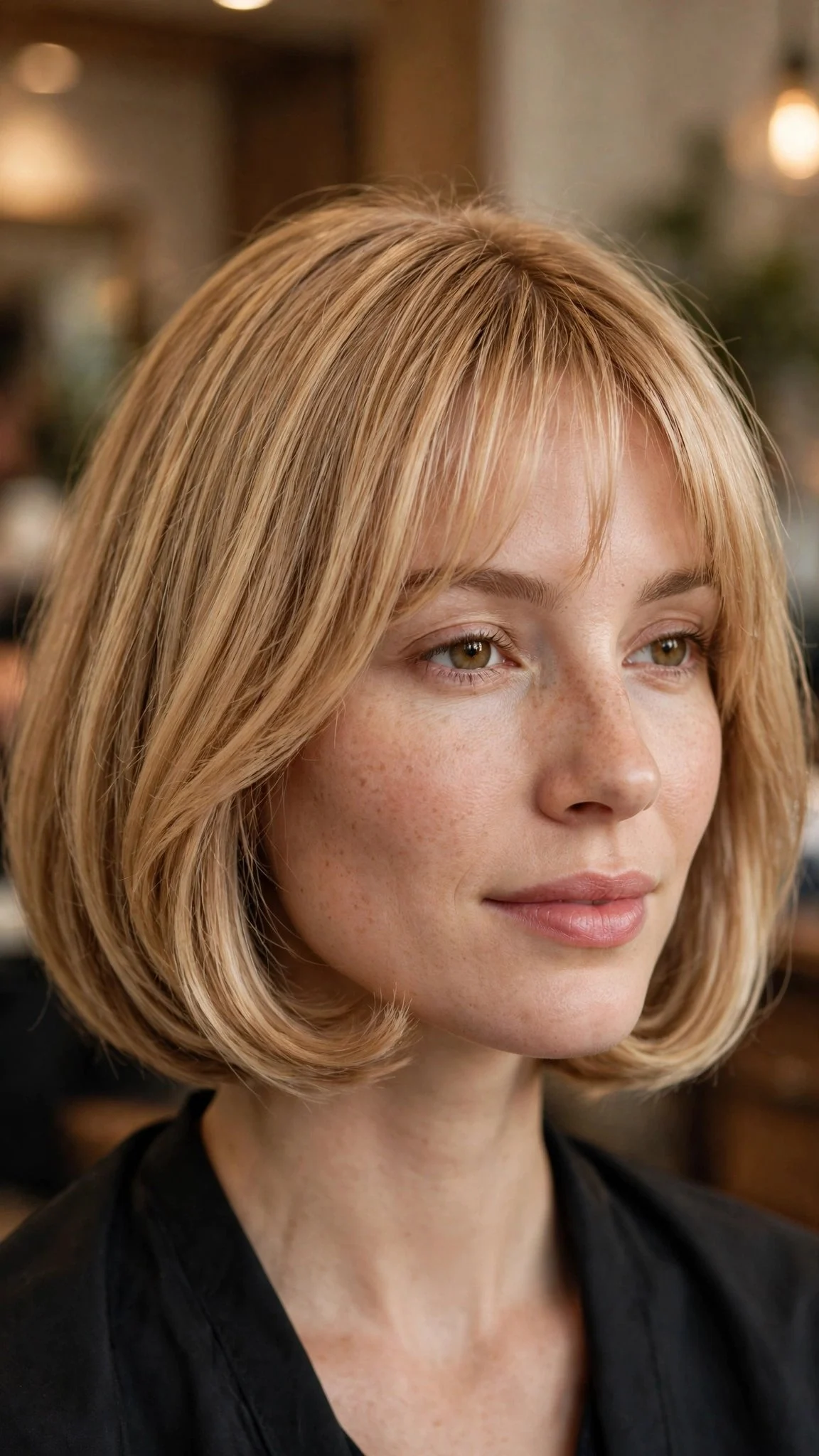 Soft Tapered Bangs with a Rounded Bob